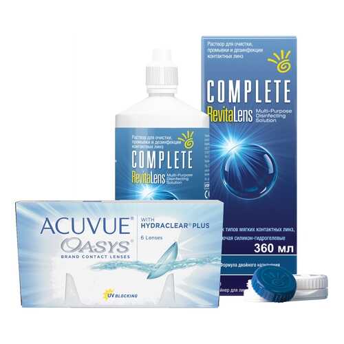 Контактные линзы Acuvue Oasys 6 линз R 8.4 -0.75 + Раствор Complete RevitaLens 360 мл в Фармакопейка